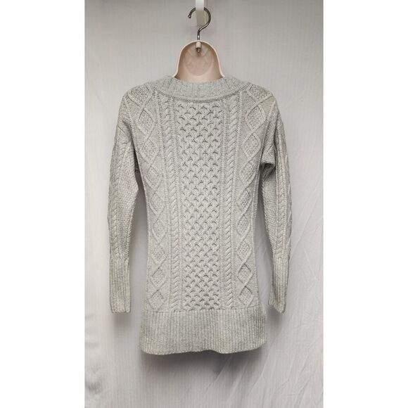 J Crew Cable Knit Patchwork Wool Blend Round Neck Long Sleeve Sweater Gray XXS - Picture 8 of 10